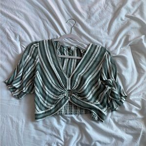 american eagle green and white striped top size medium